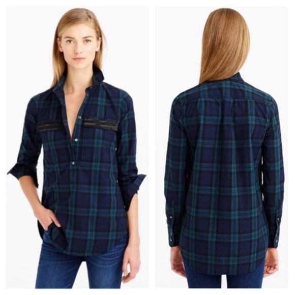J. Crew Plaid Beaded Plaid sz 4 Popover Top